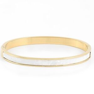 Elegant Gold and White Hinged Bangle Bracelet